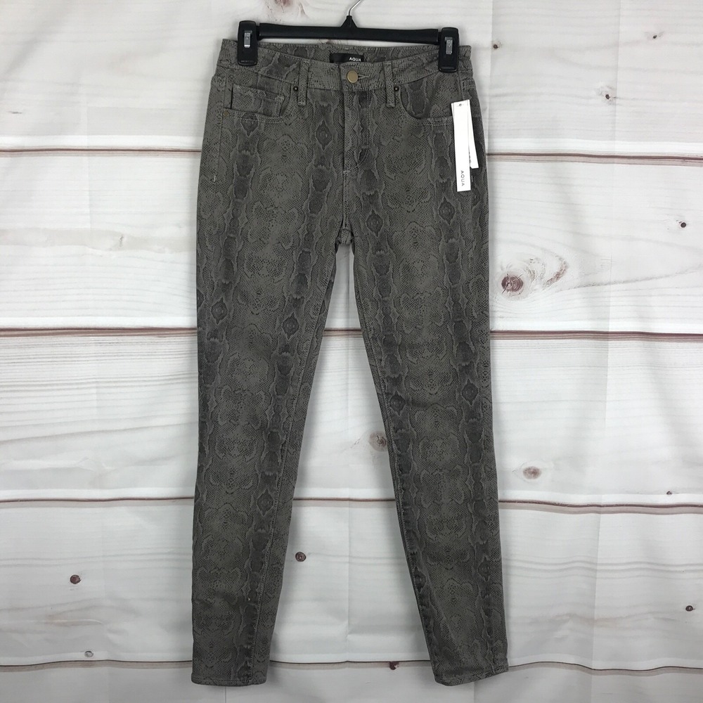Aqua Jeans Womens 24" Gray‎ Snakeskin Print Skinny Grey Mid Rise Stretch Denim